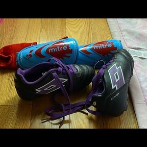 Soccer shoes and shin pads